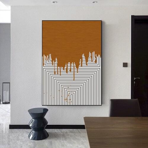 Simple modern northern Europe abstract black and white line orange oil painting art poster porch mural adornment picture