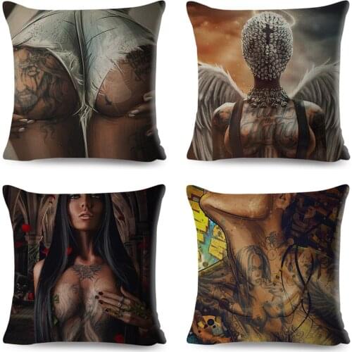 Dark Goth Tattoo Sexy Beautiful Girl Pillow Case Linen Decor Cushion Cover for Sofa Car Home Pillowcase 45x45cm Pliiows Covers