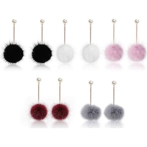 Faux Fur Ball Earrings Fluffy Fashion Pom Pom Dangle Earrings Ball Drop Earrings Dangle Earrings Jewelry for Women Girls