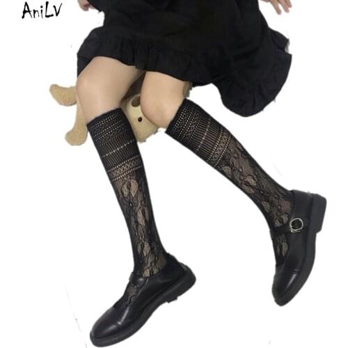 AniLV School Student Girl Floral Pattern Calf Socks Japanese Anime Lolita Lace Stocking Costume Cosplay