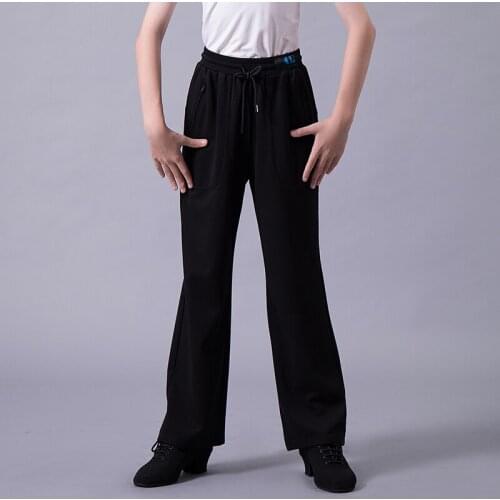 Latin Dance Pants Kids Sports Clothes Pocket Drawstring Elastic Black Practice Trousers Latin Dance Performance Clothing VO1392
