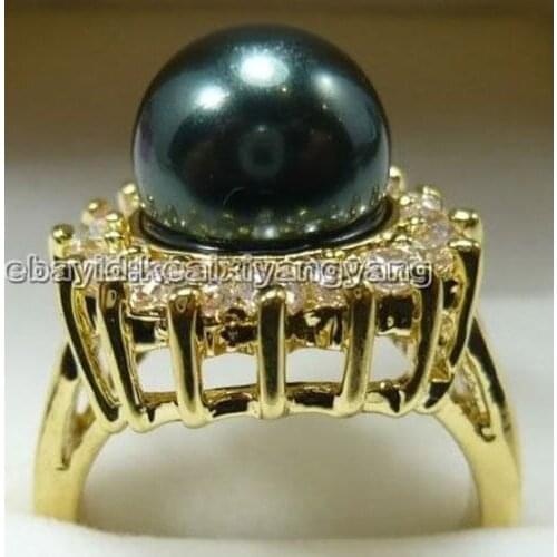Word Love yellow gold plate black shell pearl cz ring size 6 7 8 9 10 a 5.23 --jewelry real -jewelry