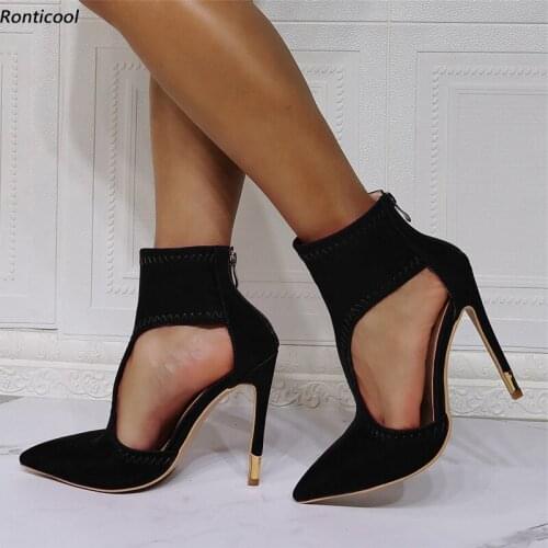 Ronticool Handmade Women Pumps Ankle Wrap Satin Zipper Stiletto Heel Pointed Toe Gorgeous Fuchsia Party Shoes US Plus Size 5-15