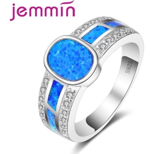Unique Design Round Blue Opal Rings for Lovers Wedding Engagement Rings for Men & Women Fine Jewelry Valentines Gift