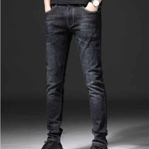 Spring Jeans men Slim Casual Trousers Denim 28-38 Cotton pants Pencil Black Plaid