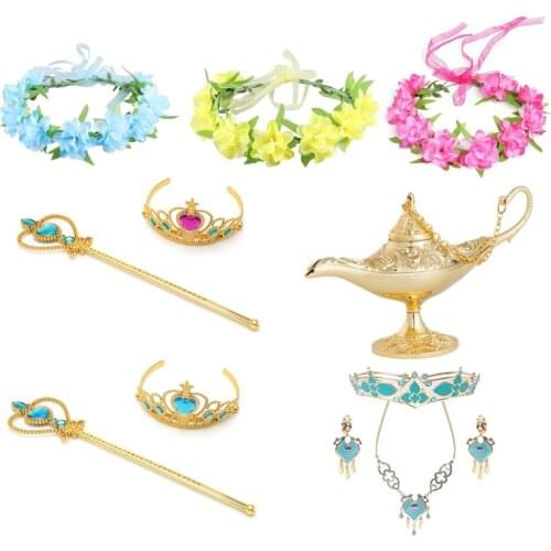 VOGUEON Girls Princess Dress up Accessories for Halloween Birthday Party Cosplay Clothing Aurora Elsa Crown Magic Wand Garland