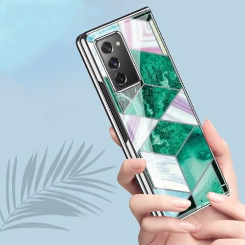 Z Flip2 5G Funda Case for Samsung Galaxy Z Fold 2 F9160 Plating Emerald Lattice Plexiglass Coque Phone Case Cover Z Fold 2 5G