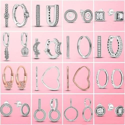 Hoop Earrings 925 Sterling Silver Classic Round Silver Hoop Earrings Authentic Clear Zircon Earrings For Women Fashion Jewelry