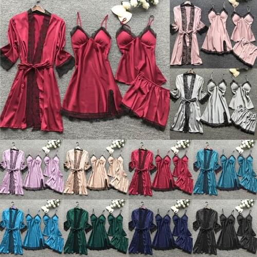 Plus size s-5xl pijama femme set Women Silk Lace Robe Dress Babydoll Sleepwear Nightdress Pajamas Set пижама топ и шорты 50