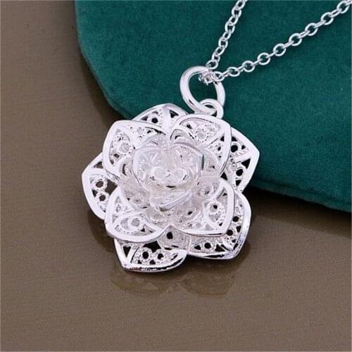 925 Sterling Silver Hollow Flower Pendant Necklace For Women Elegant Jewelry Birthday Gift
