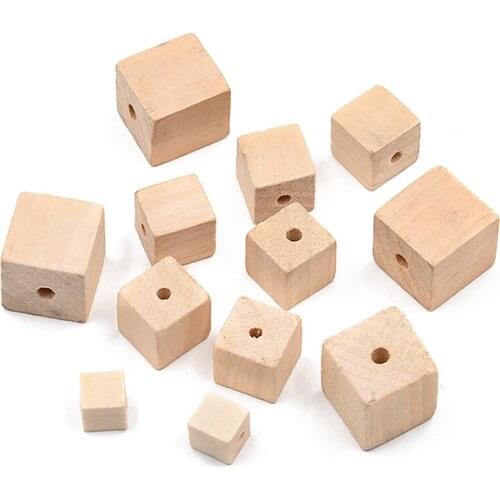 10pcs Cube Square Shape Natural Wood 10mm 15mm 20mm 25mm Loose Handcraft Beads for DIY Crafts Jewelry Making