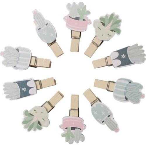 10pcs Cartoon Cute cactus Wooden Clip Memo Paper Clothespin Craft Postcard Stationery For Photo Decoration Clips Pegs