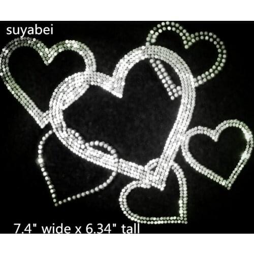 2pc/lot Hearts Love Valentine hot fix iron on rhinestone TRANSFER iron on applique patches fixing rhinestones for shirt
