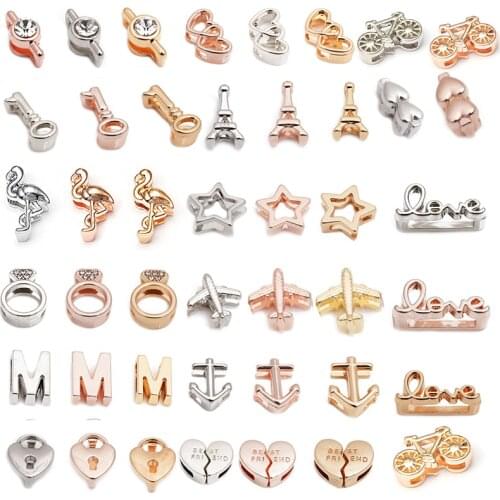 2Pcs/Lot Silver Color LOVE Key Charm Slide Beads Fits DIY 10mm Stainless Steel Mesh Bracelet Making For Women Christmas Gift