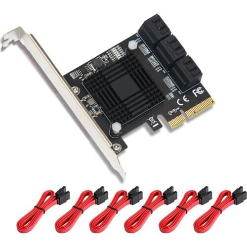 6 Port SATA 3 PCIE Express Expansion Card with 6 SATA Cables 6Gbps SATA Controller ASM1166 Chip for HDD SSD