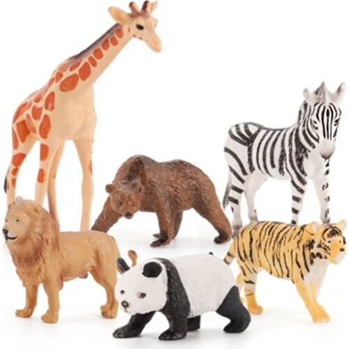 6Pcs Simulation wild Animals Model Toys Set Giraffe lion Plastic Action Figures Educational Toy for Children Kid Toy Figure Gift