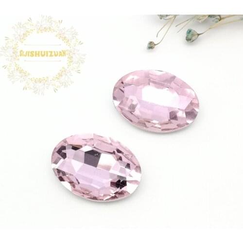 Mobile Accessories Pink Oval shape Crystal Glass Sewing Rhinestones Pointback DIY Wedding Dress and Bag