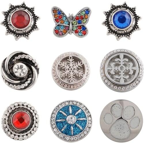 Butterfly snowflake Rhinestone Flower 20mm Metal snap button jewelry DIY bracelet KD1111