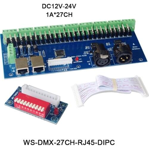 Free shipping 27channels DMX512 decoder with XRL 3P RJ45 27CH led RGB controller for led strip light led lamp,DC12V-24V