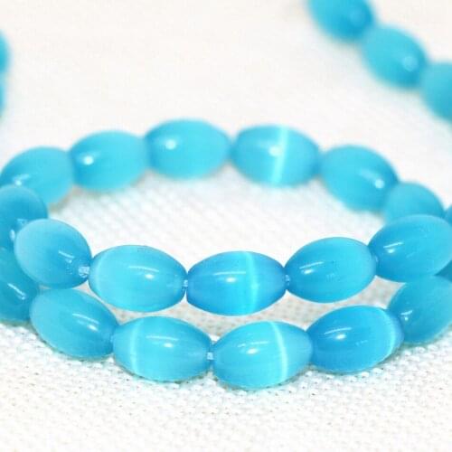 Free Shipping Sky Blue Rice 8*12mm Mexican Opal Cats Eyes Loose Beads Beauty Wholesale Factory Outlet Jewelry 14inch B1568