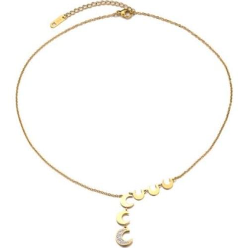 316L Stainless Steel Upscale Jewelry Embed Zircon Moon Charms Chain Choker Necklace For Women Fashion Jewelry Party Gifts SAN411