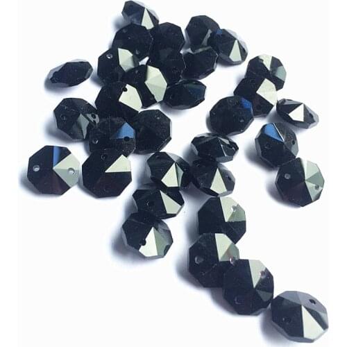 100pcs 14mm Black Crystal Octagon Beads 2 Holes For Chandelier Parts Diy Beads Curtain Accessories Wedding Home Decoration