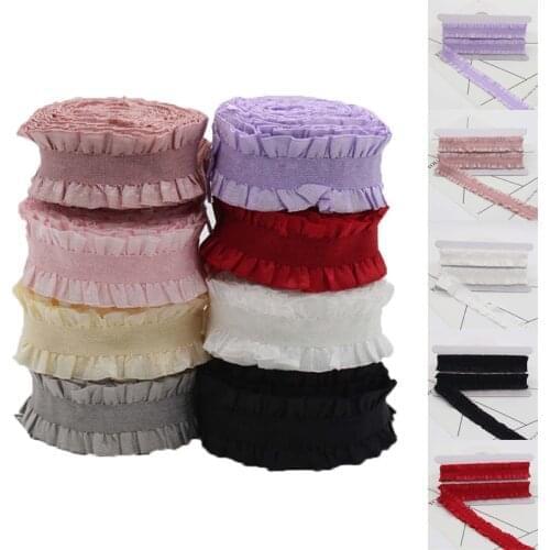5yards Ribbon Decoration Pleated Elastic Ribbon Gift Box Bow Ruffled DIY Bracelet Headdress Candy Color Lace Elastic Cord