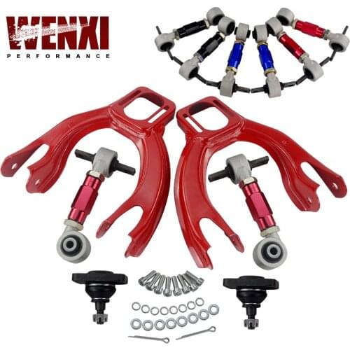 FOR HONDA CIVIC 92-95/INTEGRA FRONT UPPER CONTROL ARM TUBE CAMBER KIT + 92-00 Adjustable Rear Camber Arms RED