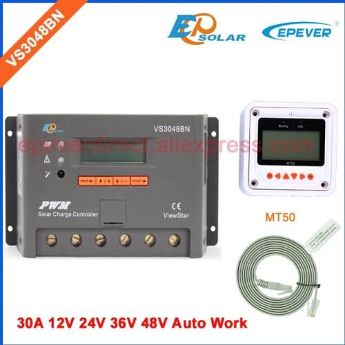 EPEVER PWM controller 30A EPsolar ViewStar series VS3048BN 48V 36V Battery charger regulator MT50 remote Meter 30amps