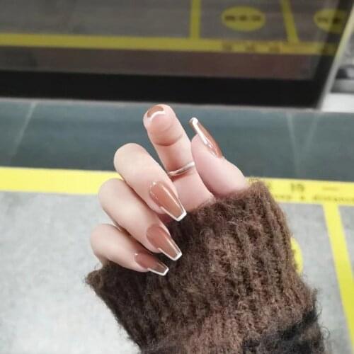 French False Nails with Glue Mirror Nails Amber Nube Fake Nails Black and White Striped Full Cover Nail Decoration Nail Art Tool