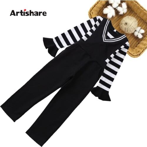 Kids Clothes Girls Tshirt + Jumpsuit Girl Clothes Striped Pattern Kids Girls Clothes Casual Style Kid Clothes