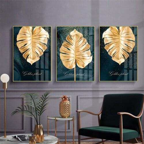 Canvas Painting Golden feather leaves Wall Art Posters and Prints Wall Pictures for Living Room Porch Decoration Home Decor