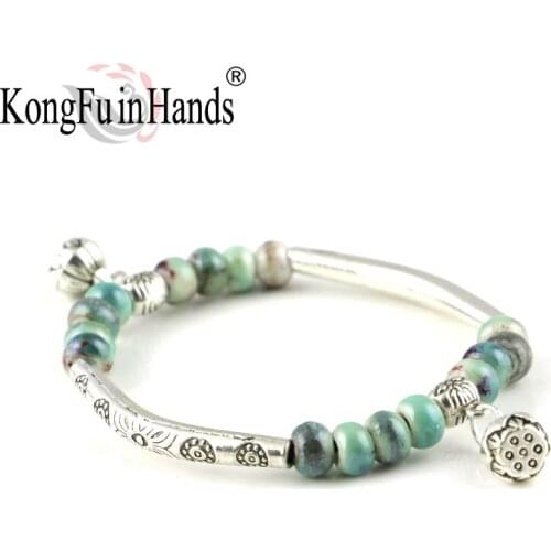 Chinese Simple Old Style Vintage Blue Ceramic Bracelet Summer Fashion Accessories Seedpod of The Lotus Lovely Gift bohemian