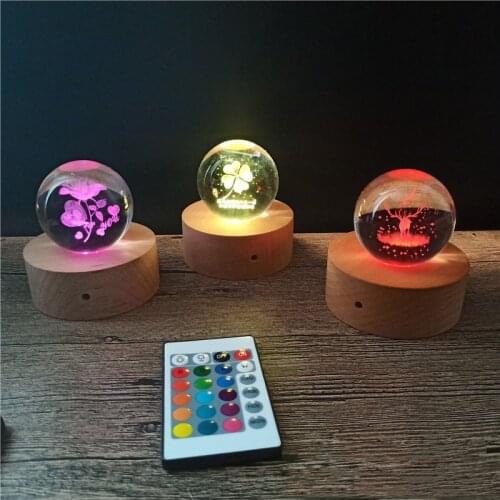 Creative Crystal Ball Starry Sky Moon Light 3D Led Night Lamp Solid Wood Gift Small Home Decor