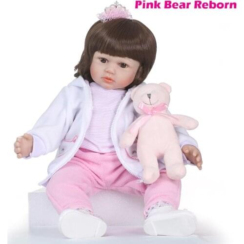 22"58cm girl doll reborn soft silicone reborn toddler baby with bear doll fashion children gift dolls toys bebes bonecas menina