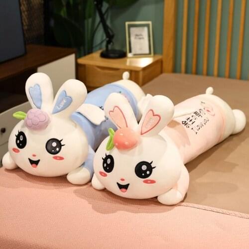 Lying Fruit Bunny Stuffed Pillow Plush Cute Pink Fruit Rabbit Animals Toys Kids School Nap Sleeping Pillow For Kids Birthday