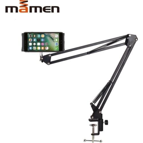 MAMEN Adjustable 6-11 inch Mobile Phone Holder For iPad Mini Air For iPhone 11 pro MAX 360 Degree Long Arm lazy Bed Desk Mount