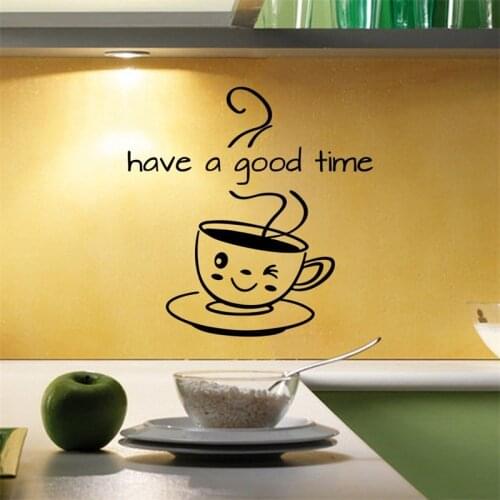 Cute coffee cup Wall Sticker living room kitchen Coffee shop Home Decoration Decal have a good time Stickers removable wallpaper