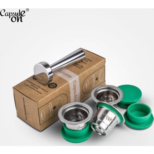 Capsulone Refillable Reusable Stainless Steel Coffee Capsulas Compatible with Nespresso Machines Maker 3 Pod +120 Seals