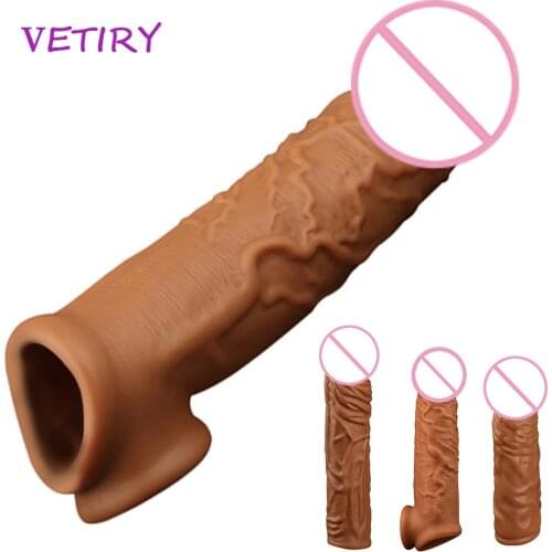 Reusable Condom Penis Cock Ring Sex Toys For Men Male Dildo Extender Delay Ejaculation Realistic Penis Sleeve Dick Enlargement