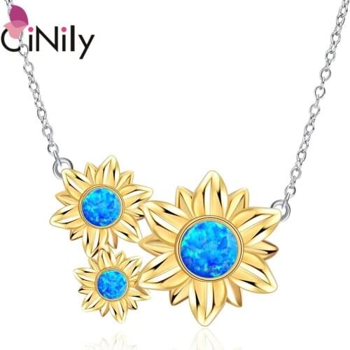 CiNily New Blue & White Fire Opal Fashion Jewelry Necklace for Womens Jewelry Gold Silver Color Pendant Necklace OL86-87