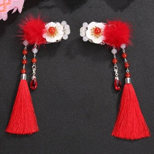 Set Of 2 Chinese Hairpin Hair Accessories Hair Clip Hair Clip Hair Clip Headdress Red
