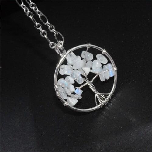 Natural White Moonstone Gravel Beads Stone Silver Plated Sweater Chain Long Necklace Pendant Round Exquisite Gift 34inch Y627