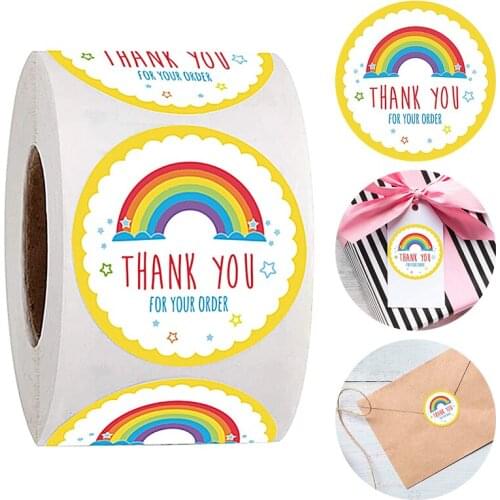 New 1 Roll Rainbow Thank You For Your Order Stickers Business Labels Craft 25mm Holiday Party Gift Sealing Sticker