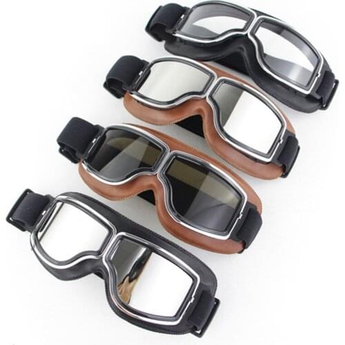 Motocross Goggles Vintage PU Leather Goggles Glasses Cruiser Flying Goggles Retro Jet Helmet Glasses 4-Color Lens sunglasses