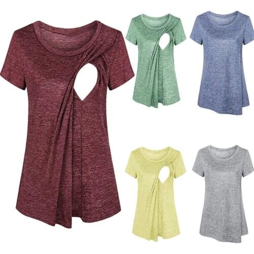 Maternity Clothes Breastfeeding Clothes Cotton Comfort Nursing Clothes Mom Tshirt Round Neck Short Sleeve Solid Nursing Tops