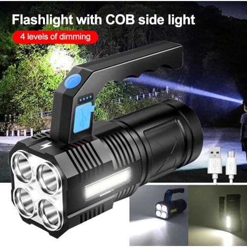 Portable Bright 4*XPE LED Flashlight 4 Modes USB Work Light with COB Side Light Tactical Handle Lantern