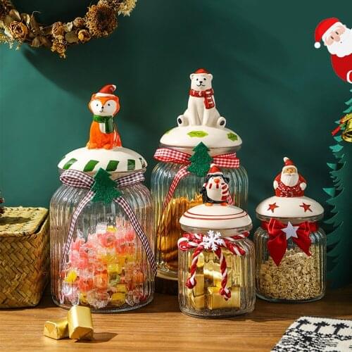 Christmas Candy Jar Glass Food Storage Bottle Dried Fruit Jar with Lid European Roman Sugar Container Set Snack Sealed Tank Gift