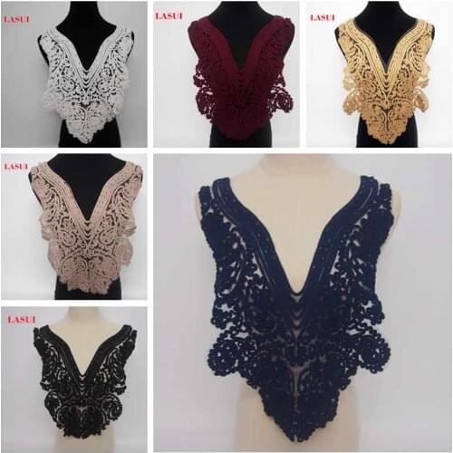 LASUI 1 piece /1 lot 6 colors Good quality Chiffon flower Embroidered Collar Lace Neckline lace applique noble special 0263