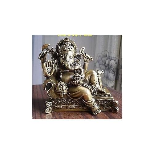 Tibetan Buddhist bronze GANESHA INDISCHER GOTT statue on bed 12 cm tall